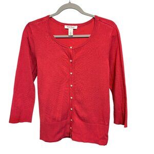 White House Black Market Pink Rhinestone Button Front Cardigan